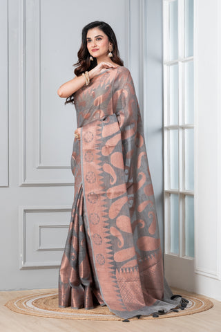 KAVVYA SOFT & LIGHTWEIGHT GREY COLOUR  HANDLOOM SAREE