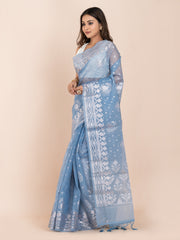 KAVVYA SOFT & LIGHT WEIGHT ASH BLUE ORGANZA SAREE