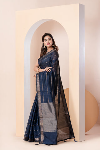 KAVVYA BLUE HANDLOOM TUSSAR SAREE