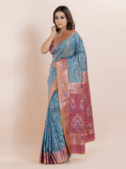 KAVVYA SOFT & LIGHT WEIGHT TWO TONE GREEN IKAT SILK SAREE