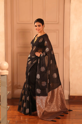 KAVVYA SOFT & LIGHT WEIGHT MAROON HANDLOOM SAREE WITH GOLDEN HASH TAG MOTIF ALL OVER THE SAREE WITH CONTRAST BROWN PALLU AND BLOUSE