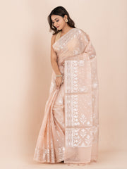 KAVVYA SOFT & LIGHT WEIGHT PEACH ORGANZA SAREE