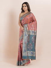 KAVVYA SOFT & LIGHT WEIGHT TWO TONE PEACH IKAT SILK SAREE
