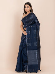 KAVVYA SOFT & LIGHT WEIGHT NAVY BLUE HANDLOOM LINEN SAREE