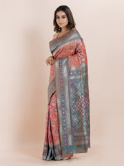 KAVVYA SOFT & LIGHT WEIGHT PEACH TWO TONE SAREE WITH FLORAl MOTIFS