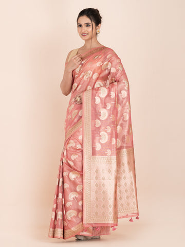 KAVVYA SOFT & LIGHT WEIGHT PINK ORGANZA TISSUE SAREE