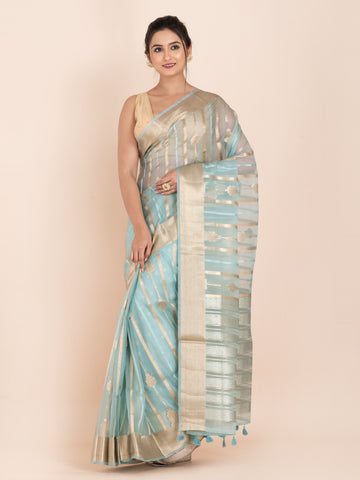 KAVVYA SOFT & LIGHT WEIGHT POWDER BLUE ORGANZA SAREE