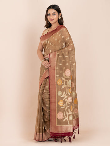 KAVVYA BROWN SOFT & LIGHT WEIGHT SILK SAREE