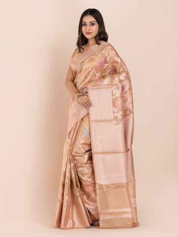 KAVVYA SOFT & LIGHT WEIGHT PEACH ORGANZA SILK SAREE