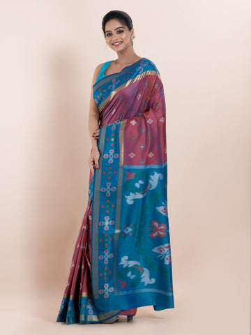 KAVVYA SOFT & LIGHT WEIGHT RUST COLOUR IKAT WEAVING SAREE