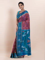 KAVVYA SOFT & LIGHT WEIGHT RUST COLOUR IKAT WEAVING SAREE
