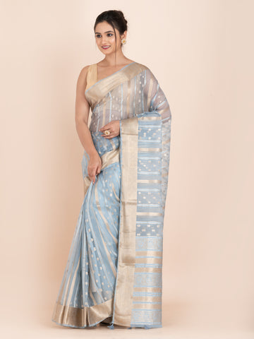 KAVVYA SOFT & LIGHT WEIGHT ASH BLUE ORGANZA SAREE