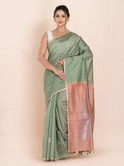 KAVVYA Soft & Lightweight green color benarasi handloom weaving silk saree