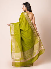 KAVVYA ELEGANT SOFT & LIGHTWEIGHT OLIVE GREEN COLOR DESIGNER THEMED WEAVING SILK SAREE - KAVVYA 