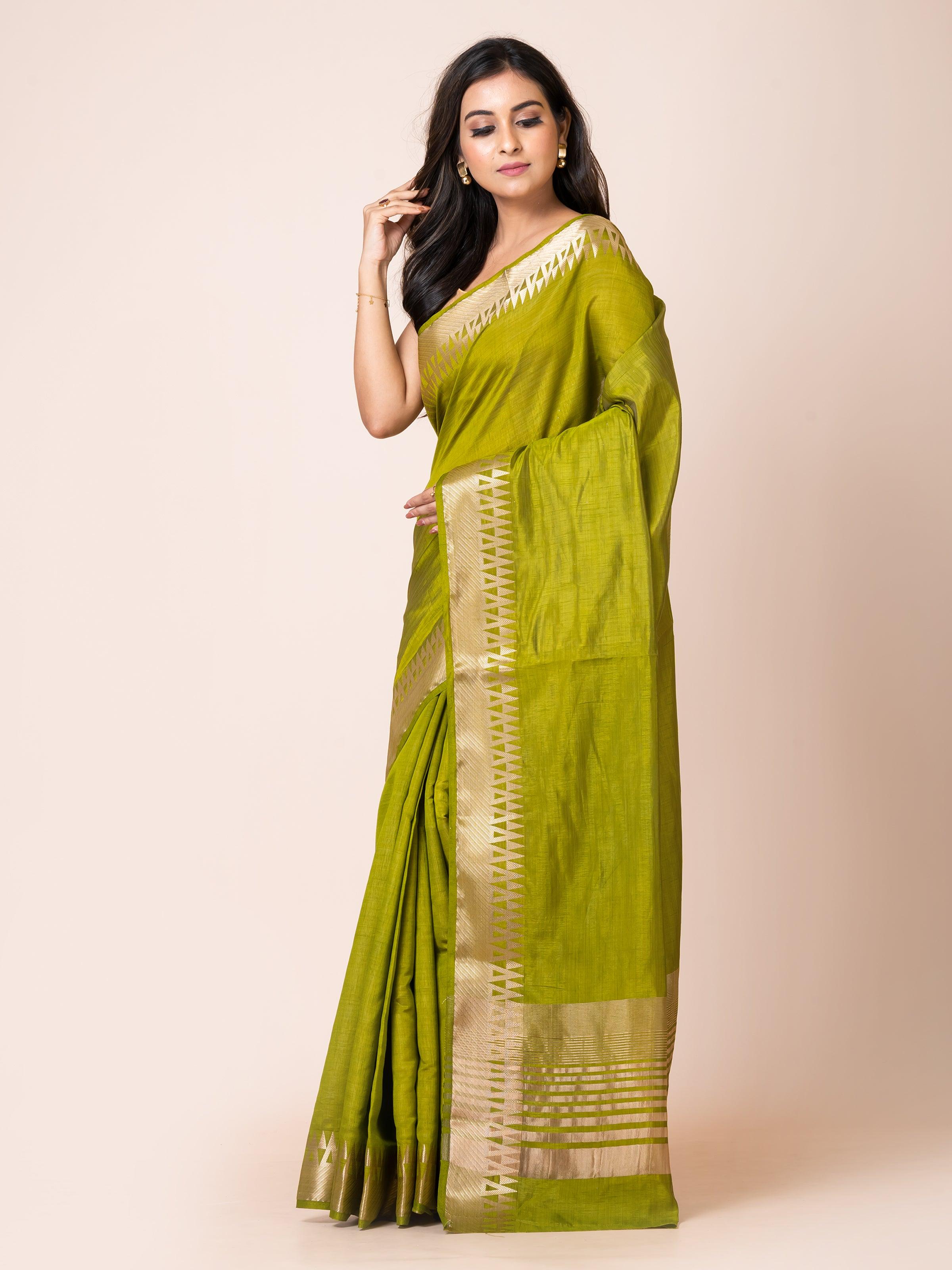 KAVVYA ELEGANT SOFT & LIGHTWEIGHT OLIVE GREEN COLOR DESIGNER THEMED WEAVING SILK SAREE - KAVVYA 