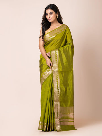 KAVVYA ELEGANT SOFT & LIGHTWEIGHT OLIVE GREEN COLOR DESIGNER THEMED WEAVING SILK SAREE - KAVVYA 