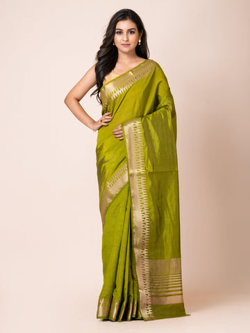 KAVVYA ELEGANT SOFT & LIGHTWEIGHT OLIVE GREEN COLOR DESIGNER THEMED WEAVING SILK SAREE - KAVVYA 