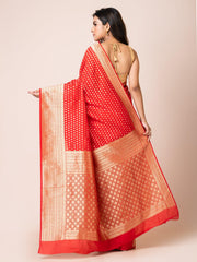 KAVVYA ELEGANT RED BANARSI WEAVING SILK SAREE - KAVVYA 