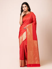 KAVVYA ELEGANT RED BANARSI WEAVING SILK SAREE - KAVVYA 