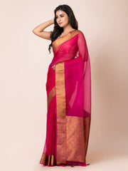 KAVVYA SOOTHING RANI SOFT AND LIGHT WEIGHT BOLLYWOOD STYLE BENARASI ORGANZA WEAVING SILK SAREE - KAVVYA 