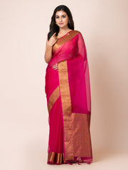 KAVVYA SOOTHING RANI SOFT AND LIGHT WEIGHT BOLLYWOOD STYLE BENARASI ORGANZA WEAVING SILK SAREE - KAVVYA 