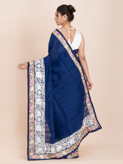KAVVYA SOFT & LIGHT WEIGHT NAVY BLUE HANDLOOM SILK SAREE