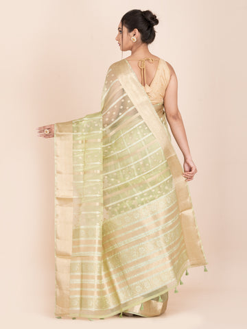 KAVVYA SOFT & LIGHT WEIGHT PISTA GREEN ORGANZA SAREE