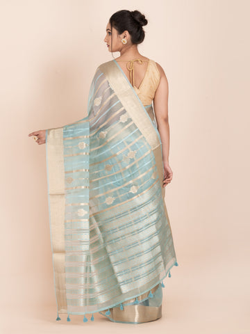 KAVVYA SOFT & LIGHT WEIGHT POWDER BLUE ORGANZA SAREE