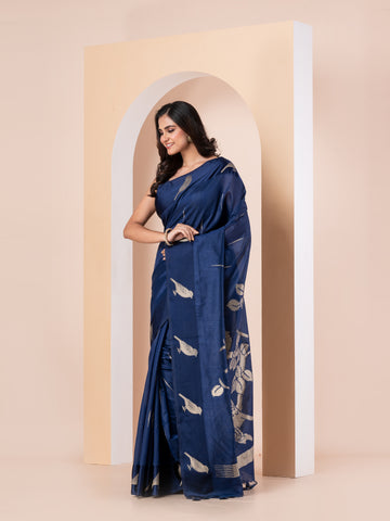 KAVVYA NAVY BLUE HANDLOOM SILK SAREE