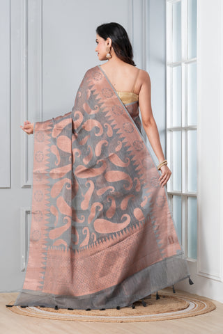 KAVVYA SOFT & LIGHTWEIGHT GREY COLOUR  HANDLOOM SAREE