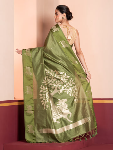 KAVVYA OLIVE GREEN  HANDLOOM SILK SAREE