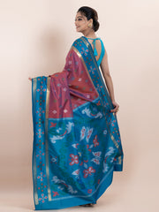 KAVVYA SOFT & LIGHT WEIGHT RUST COLOUR IKAT WEAVING SAREE