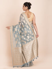 KAVVYA SOFT & LIGHT WEIGHT GREY ORGANZA TISSUE SAREE