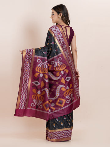 KAVVYA SOFT & LIGHT WEIGHT BLACK & IKAT WEAVING SAREE
