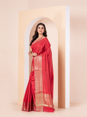 KAVVYA RED WEAVING SILK SAREE
