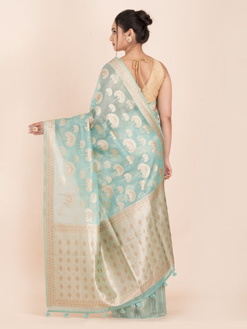 KAVVYA SOFT & LIGHT WEIGHT BLUE ORGANZA TISSUE SAREE