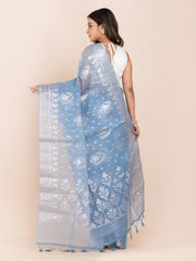 KAVVYA SOFT & LIGHT WEIGHT ASH BLUE ORGANZA SAREE