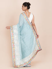 KAVVYA SOFT & LIGHT WEIGHT SKY BLUE HANDLOOM SILK SAREE