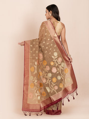 KAVVYA BROWN SOFT & LIGHT WEIGHT SILK SAREE