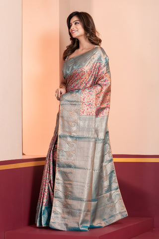 KAVVYA SOFT & LIGHTWEIGHT METALLIC BRASS COLOUR WEAVING SILK SAREE