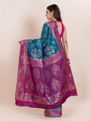 KAVVYA SOFT & LIGHT WEIGHT TWO TONE BLUE IKAT SILK SAREE