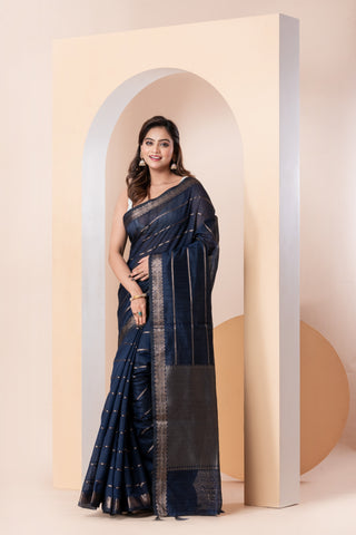 KAVVYA BLUE HANDLOOM TUSSAR SAREE