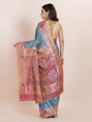 KAVVYA SOFT & LIGHT WEIGHT TWO TONE GREEN IKAT SILK SAREE