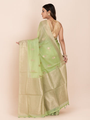 KAVVYA SOFT & LIGHT WEIGHT MINT GREEN BANARASI SILK SAREE