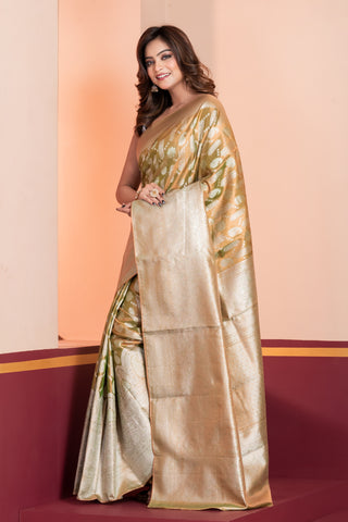 KAVVYA SOFT AND LIGHTWEIGHT METALIC OLIVE GREEN  COLOR WEAVING SILK SAREE