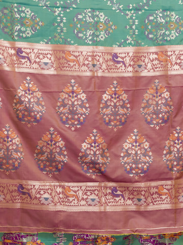 KAVVYA SOFT & LIGHT WEIGHT TWO TONE GREEN IKAT SILK SAREE
