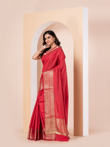 KAVVYA RED WEAVING SILK SAREE