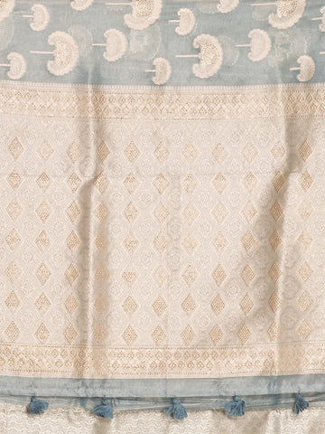 KAVVYA SOFT & LIGHT WEIGHT GREY ORGANZA TISSUE SAREE