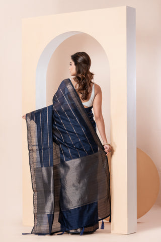 KAVVYA BLUE HANDLOOM TUSSAR SAREE