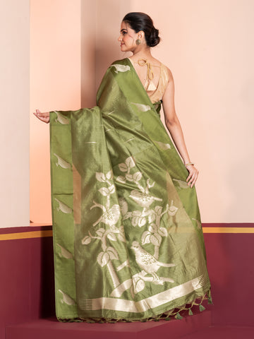 KAVVYA  GREEN HANDLOOM SILK SAREE
